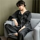 thumbnail image 3 of Pijama de seda de hielo para mujer con borde ondulado y lazo, manga larga, conjunto de ropa para el hogar Sense para primavera y otoño, 3 of 6