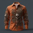 thumbnail image 2 of Shirts For Men Skeleton Flower Print Lapel Collar Button Down Halloween Short Sleeve Top Pattern Unpocketed Crew Neck Tee Casual Beach Summer Out Tops, 2 of 3