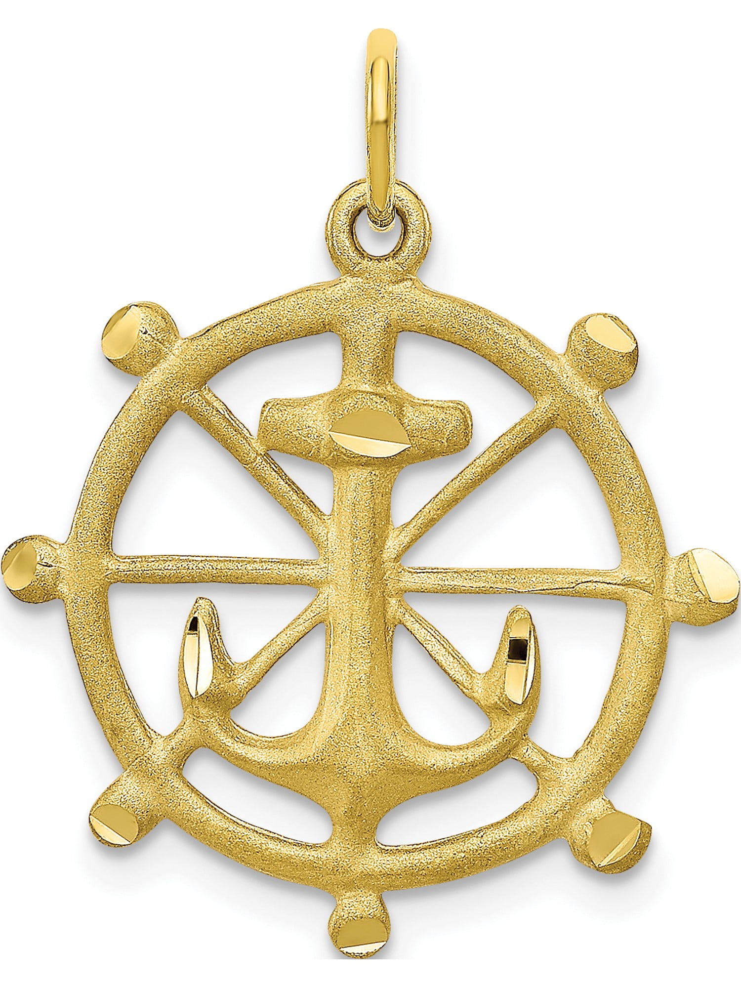 10K Yellow Gold Medium Nautical Anchor with Wheel Charm Pendant 