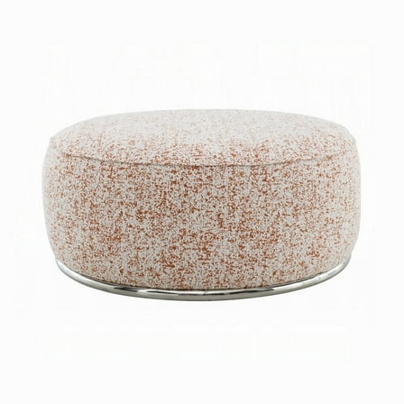 Sarah Ottoman, Round 39 Inch, Modern Style White Red Patterned Boucle