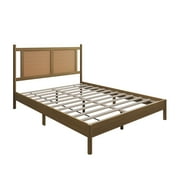 Castle Place Rattan Queen Wooden Platform Bed, Walnut