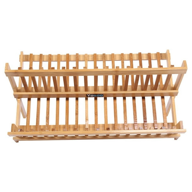Escurridor de Platos Plegable de Doble Nivel de Bambú, Soporte para Secador de Cubios, Organizador de Cocina