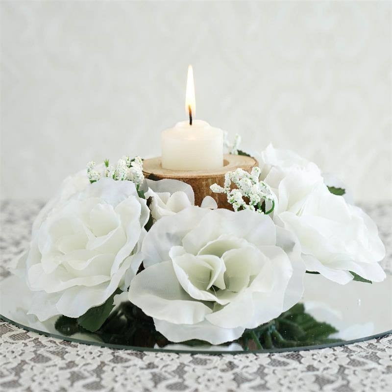 Centerpieces Roses Party Tabletop Candle Rings Silk Flower Decoration 