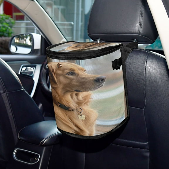 Qxltty Golden Retriever Car Trash Can with Lid Vehicle Backseat Hanging Leak Proof Storage Bin