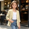 thumbnail image 6 of Edvintorg Blazers for Girls Fashion Solid Color Lapel Jackets Open Front Button 3/4 Sleeve Blazer Kids Clothes Girls 4-15Years, 6 of 9