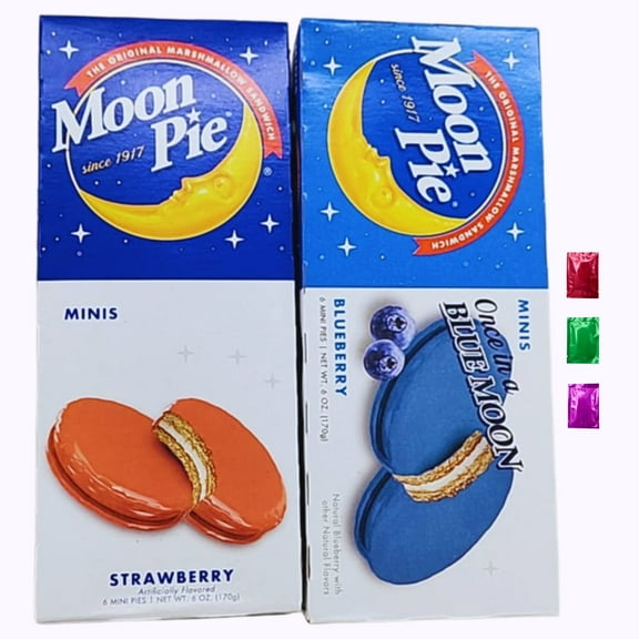 Strawberry & Blueberry Mini Moon Pies Snack 6 Count Per Box, Individually Wrapped Sandwich Cookies with Marshmallow Filling for Lunchbox Travel School Party Pack of 2 w/ Snoep in Beperkte Oplage