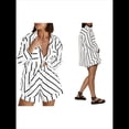 thumbnail image 3 of Conjuntos de Dos Piezas A Rayas para Mujer: Camisas Abotonadas y Pantalones Cortos, Conjuntos de Estar por Casa A Juego. M, 3 of 6