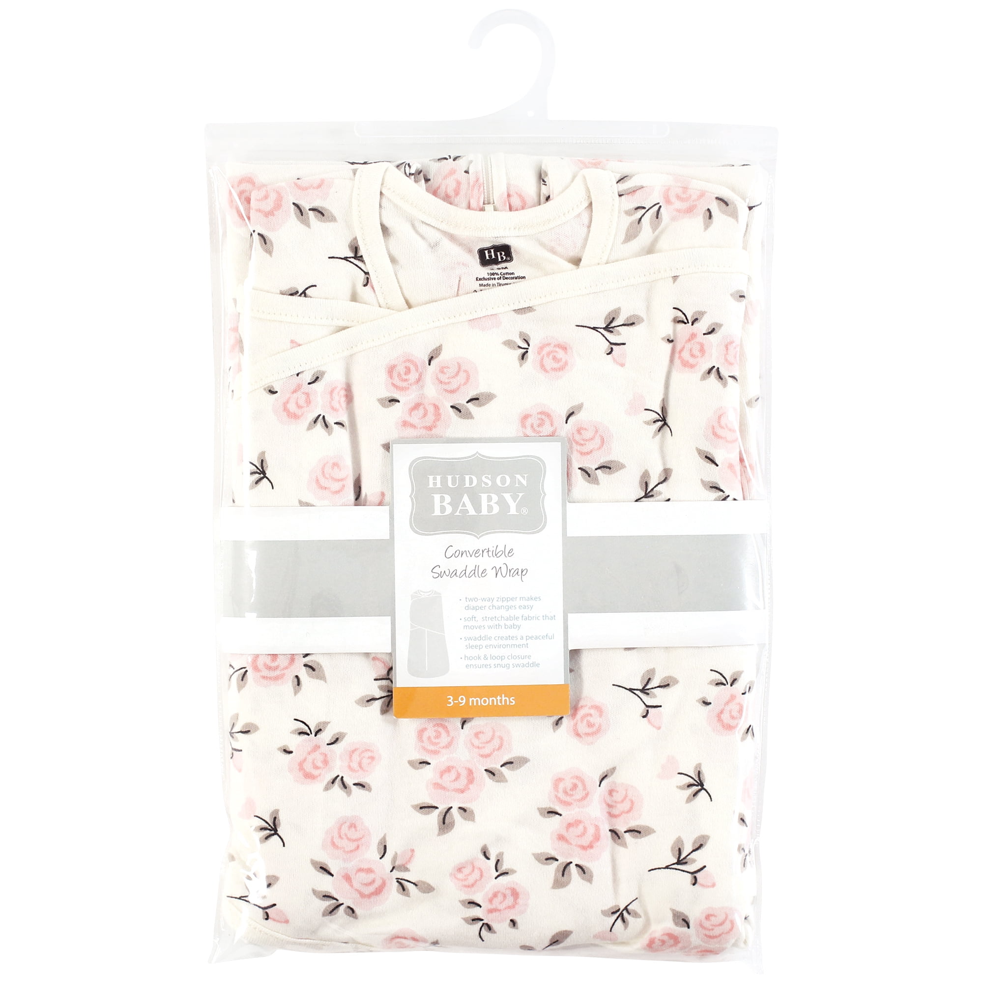 Hudson Baby Infant Girl Convertible Swaddle Sleep Sack, Neutral Pink Floral, 3-9 Months