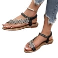 thumbnail image 2 of Womens Bohemian Sandals Flowers Rhinestone Slip On Beach Slides Summer Comfortable Non Slip Dress Shoes Wide Width Flat Sandals 42, 2 of 8