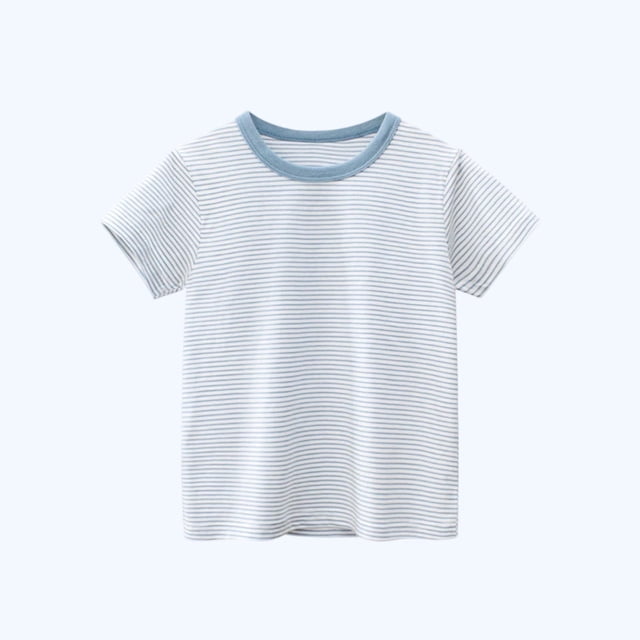 Blusas y camisas de manga corta con cuello redondo Camiseta de rayas de manga corta con cuello redondo de verano para niños Top informal versátil para bebés para usar al aire libre Conjunto de poliést