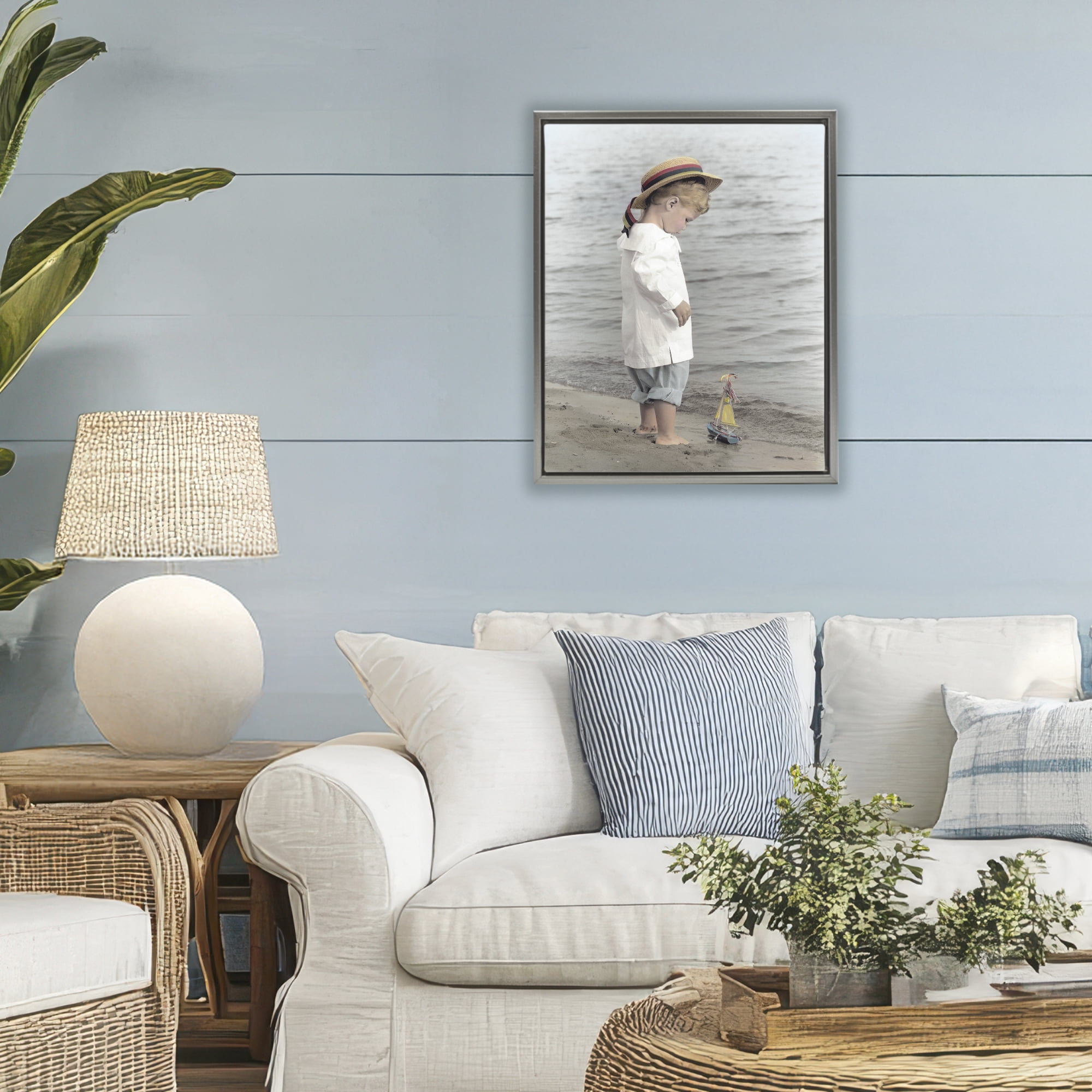 Stupell Industries Child on Beach Shore Gray Framed Floater Canvas Wall Art, design by Kendra Dew