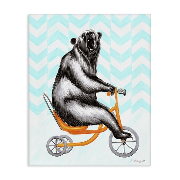 Stupell Industries Cottage Roaring Bear Riding Tricycle Whimsical Chevron Pattern Canvas Art, 16 x 20, by Amelie Legault