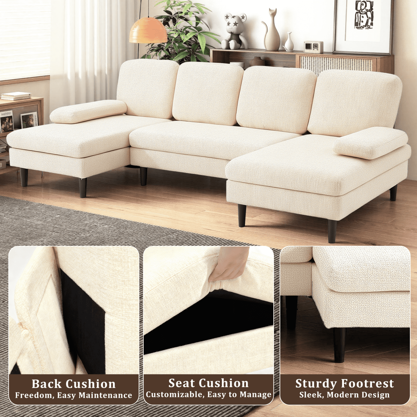 U-Shaped Sectional Sofa with Double Chaise