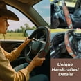 thumbnail image 5 of Retro Western Cowboy Car Universal Steering Wheel Cover, Hand - Carved Leather Steering Wheel Cover, Colorful Floral Pattern, Fit Steering Wheels with a 37–38 cm Diameter, 5 of 8