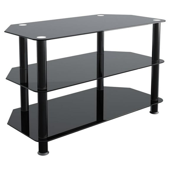Pemberley Row Steel and Glass Black TV Stand Rectangular Ventilated 31.5" x 16.54" x 19.69" Unassembled
