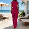 thumbnail image 5 of Stamzod Women's 2 Piece Summer Outfits 2026 Sleevelss V Neck Belted Tops Wide Leg Pant Sets Casual Vacation Travel Outfits Hot Pink C S, 5 of 9