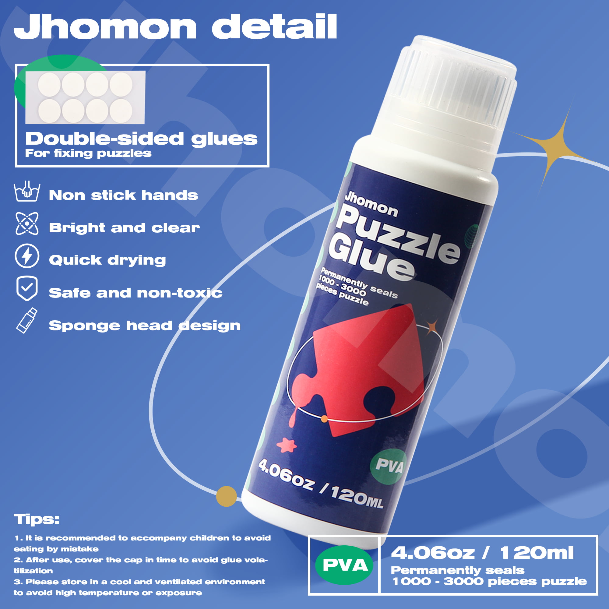 Jhomon puzzle glue clear with brushes 120ml, jigsaw puzzle glue accessories  and tools, water-soluble special craft puzzle glue sheet