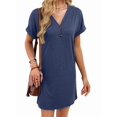 thumbnail image 2 of Robe T-Shirt Décontractée pour Femme à Col en V Mini Robes d'Été à Boutons à Manches Courtes Bleu Foncé m, 2 of 10