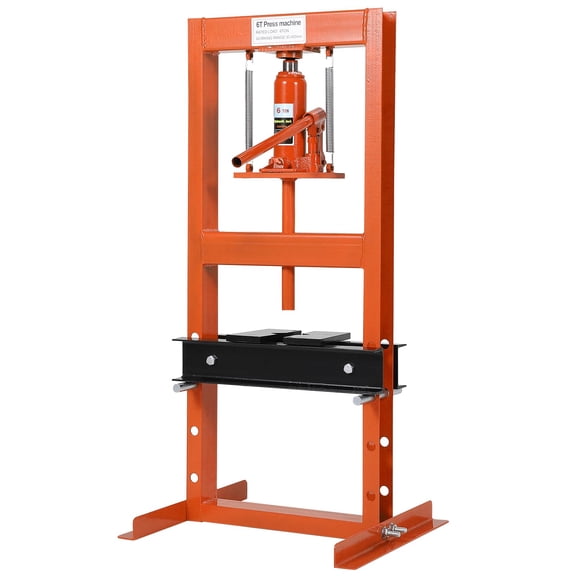 6 Ton Hydraulic Shop Press, H-Frame, 4-Hold Adjustable Height, with Movable Plates and Dust Cover, for Garage or Professional Users, Orange