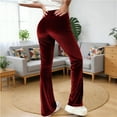 thumbnail image 4 of Lenpel Women's Velvet Flare Leggings High Waisted Drawstring Bell Bottom Wide Leg Yoga Pants Dressy Casual Velour Pants(Red,X-Large), 4 of 6