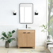 Palos 30" Single Bath Vanity in Fir Wood Brown w/ Drop-In White Basin & Mirror