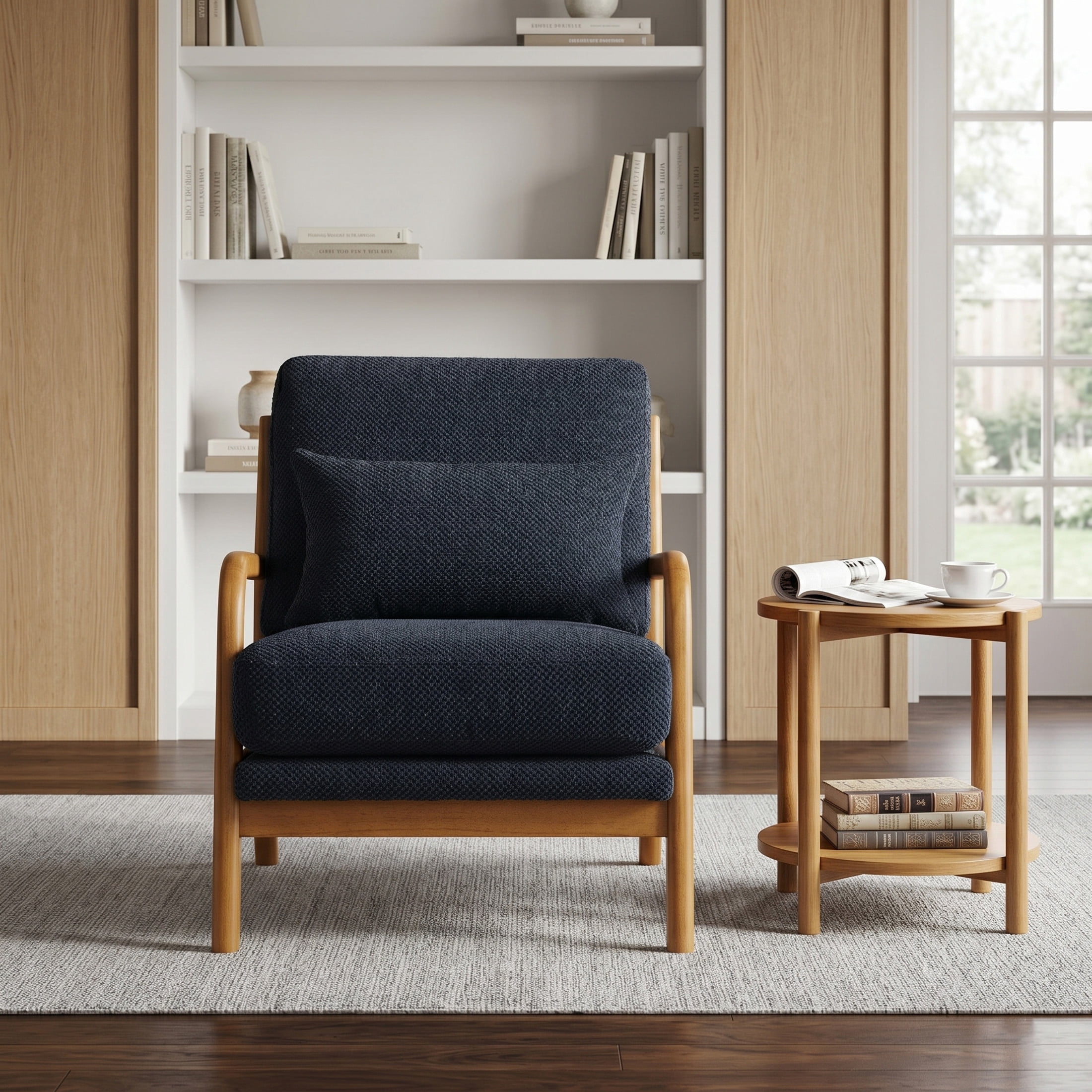 Noble House Mid-Century Modern Lounge Chair, Upholstered Accent Armchair with Solid Wood Frame, Black