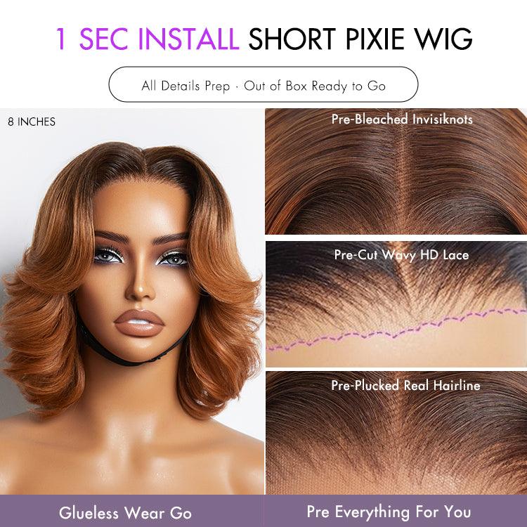 LUVME Elegant Boss Vibe Short Pixie Cut Natural Black / Ombre Brown Glueless Minimalist HD Lace Wig Ready to Go