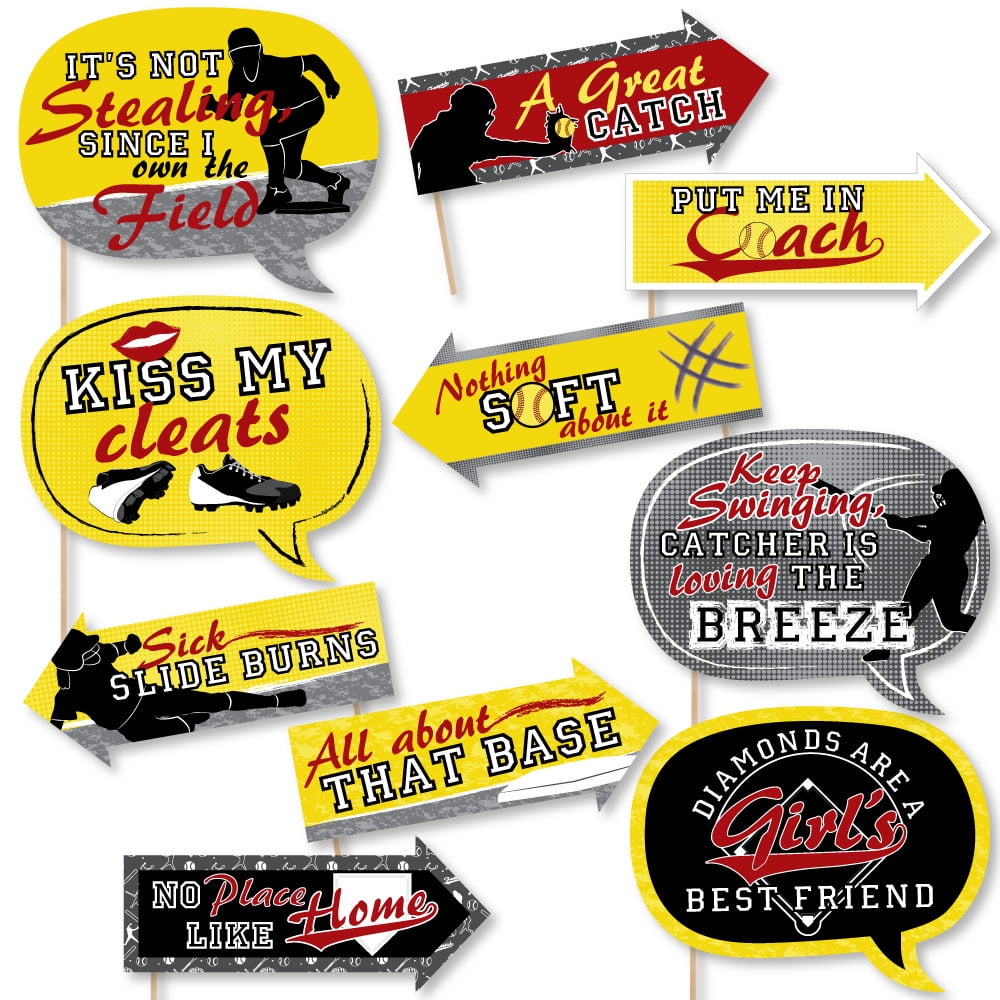 Funny Grand Slam - Fastpitch Softball - Birthday Party or Baby Shower Photo Booth Props Kit - 10 Piece
