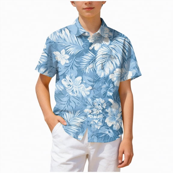 Kogui Kids Hawaiian Shirt Toddler Toddler Boy's Girl's T Shirts Button Down Hawaii Short Sleeve Tropical Kids Clothes 4T 5T (Sky Blue,4-5 Years)
