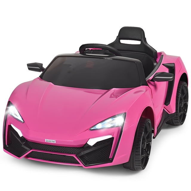 Costway Vehículo eléctrico RC de 12V para niños, vehículo eléctrico de 2,4G con luces y puertas que se pueden abrir MP3, color rosa