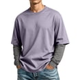 thumbnail image 2 of Long Sleeve Shirts for Men Casual Layered Fake Two Piece French Terry Fabric Crewneck Loose Fashion Pullover Shirts, 2 of 6