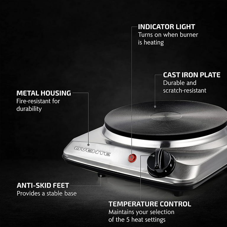 OVENTE Electric Countertop Double Burner, 1700W Cooktop with 7.25 and  6.10 Cast Iron Hot Plates, Temperature Control, Portable Cooking Stove and