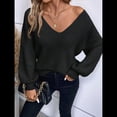 thumbnail image 4 of Suéter de Cuello en V con Hombros Descubiertos para Mujer, Camisa Ajustada de Larga, Suéter con Lazo en la Espalda Negro M, 4 of 8