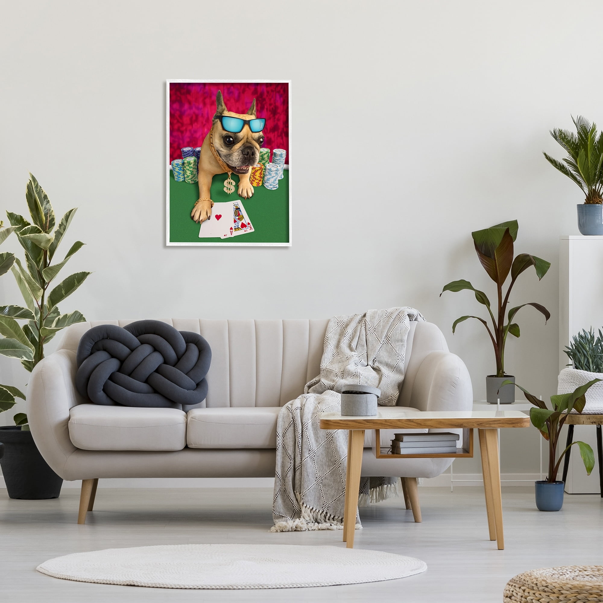 Stupell Industries Cool French Bulldog Gambling Casino Poker Chips Graphic Art White Framed Art Print Wall Art, Design by Michael Quackenbush