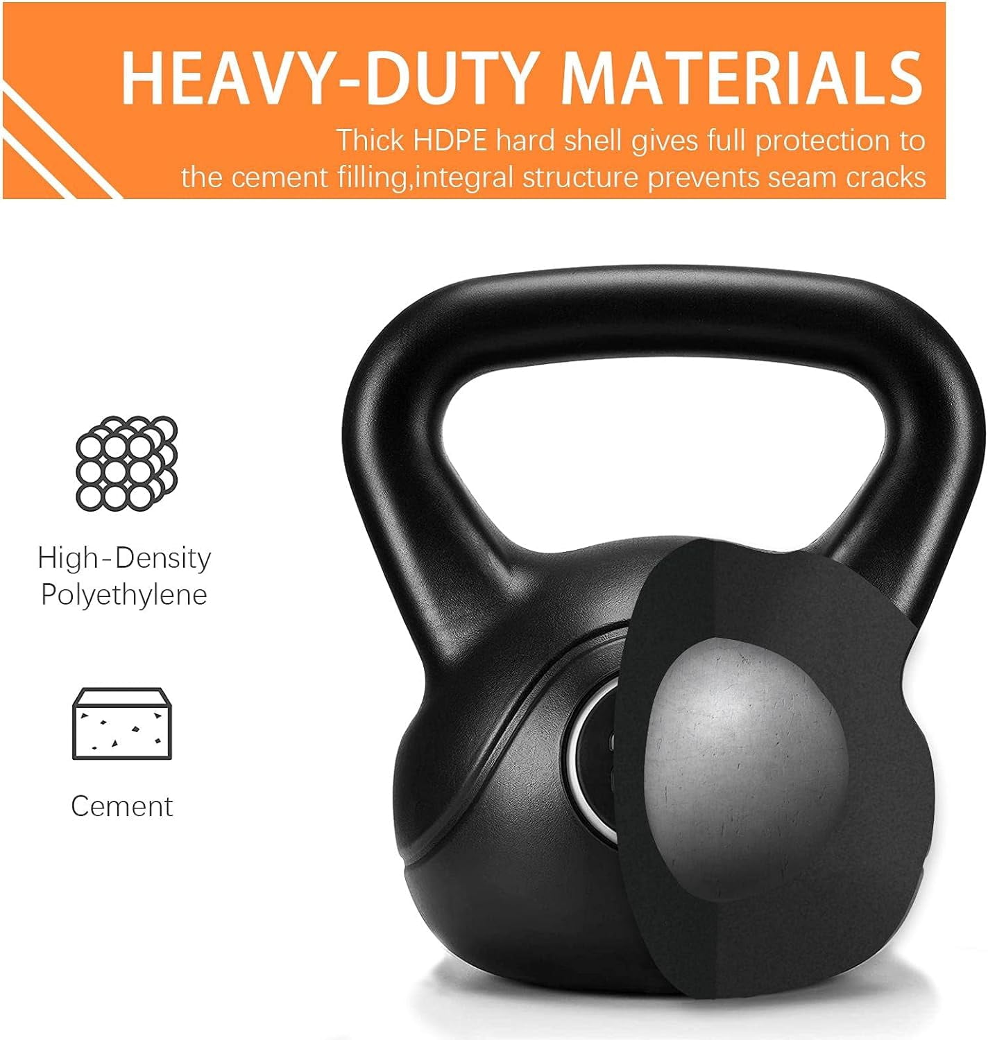 LEHOME 25lbs Kettlebell Weight w/HDPE Coated & Wide Flat Base, Kettle Bell Weights w/Ergonomic Handle for Home Gym Fitness Workout Bodybuilding Weight Lifting, Black