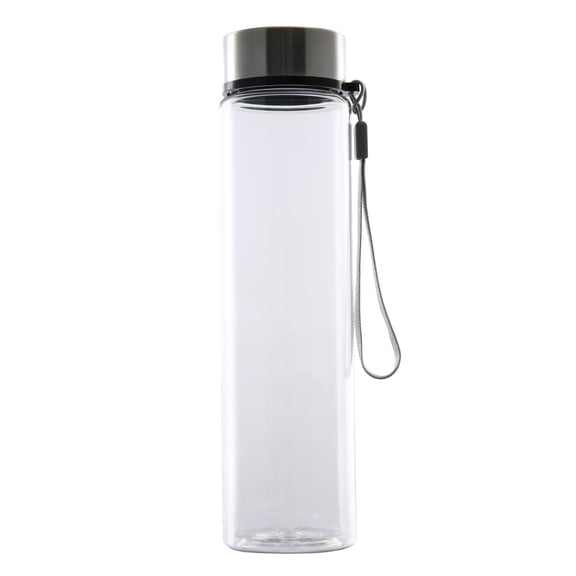 Mainstays 18oz Plastic Clear Water Bottle Stainless Steel Screw Cap Lid with Strap, 1 Each Included
