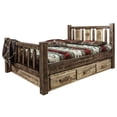 thumbnail image 3 of Homestead Collection Queen Storage Bed w/ Laser Engraved Pine Design, Stain & Clear Lacquer Finish, 3 of 10