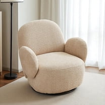 Hassch Upholstered Swivel Accent Armchair with 360° Rotating Metal Base, Modern Living Room Lounge Chair with Fabric Upholstery & Foam Padding, Beige