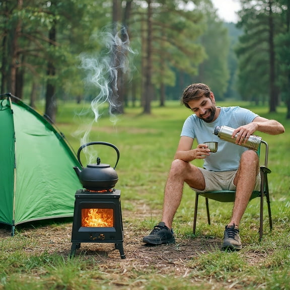 GVN Outdoor Camping Cooking Stove, Cooktop, Portable Detachable Camping Rocket Stove, Black