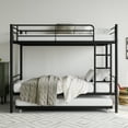 thumbnail image 2 of Twin Bunk Bed with Trundle Metal Bunkbeds with Ladder and Full-Length Guardrail, Noise Free, No Box Spring Needed, Black, 2 of 9