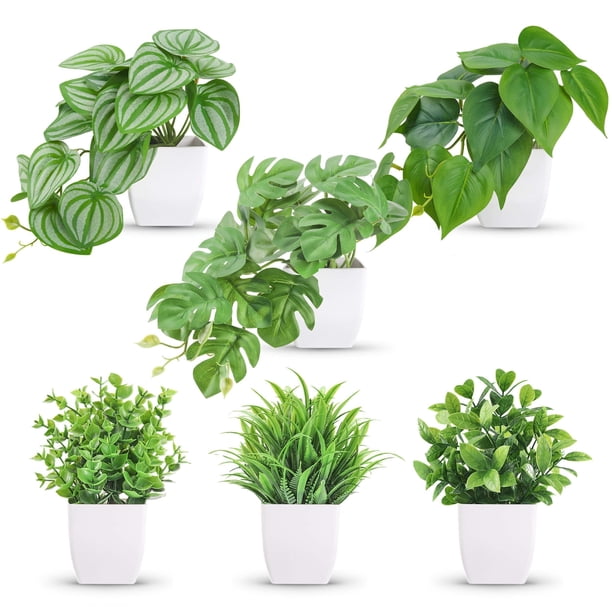 Paquete de 6 plantas artificiales en macetas para decoración del hogar y la oficina