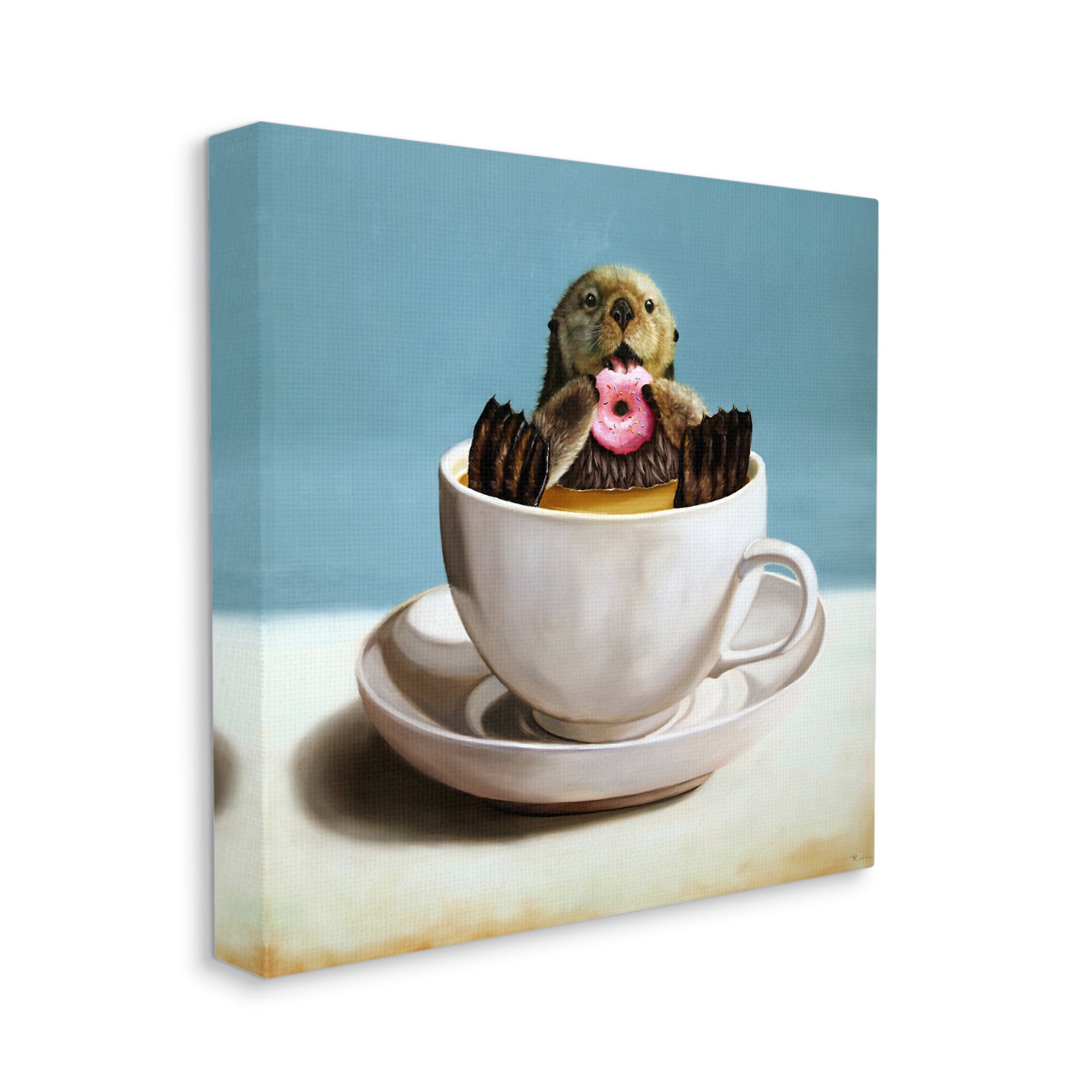 Stupell Industries Cute Seal Pink Donut Floating Coffee Tea Cup Canvas Wall Art, 36 x 36, Design by Lucia Heffernan