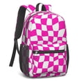 thumbnail image 2 of Pink and White Wavy Checkered Pattern 17" School Backpacks for Teens,Waterproof Oxford Fabric,S-Shape Padded Straps for School,Travel,Hiking,Camping, 2 of 6