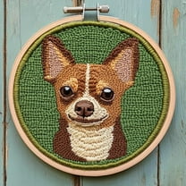 DIY Punch Needle Kits for Beginners Cute Cartoon Brown Chihuahua Dog with Hoop Embroidery Punch Needle Starter Craft Set Easy for Adults and Children Festival Gift and Decoration 20x20cm-1