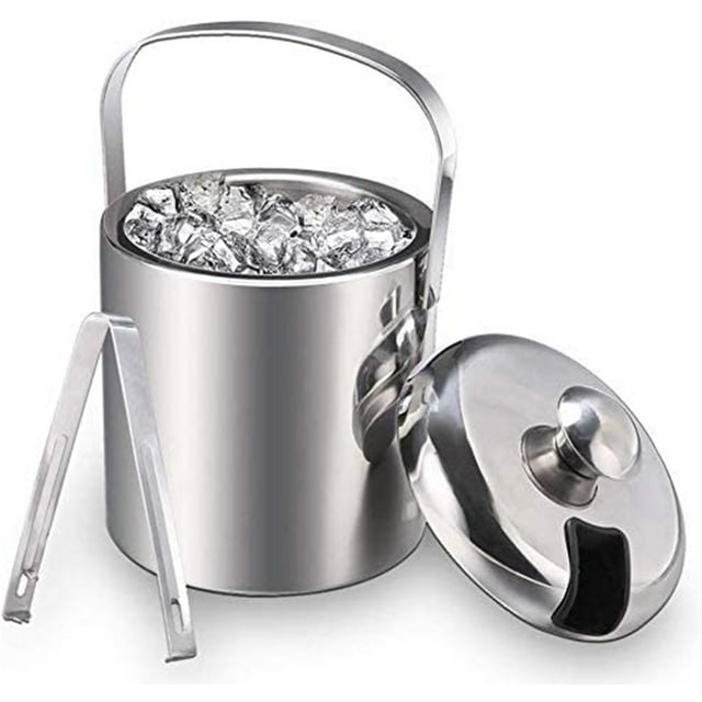 Stainless Steel Ice Buckets, Double Walled Bar Ice Bucket Set For Home Bar And Parties, Attractive Design, Ice Frozen Longer, Tongs Into Lid For Easy Storage, Use For Cocktails And More