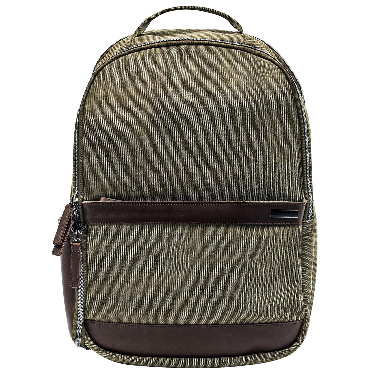 Renwick Canvas Backpack with Genuine Leather Trim, Green - Walmart.com
