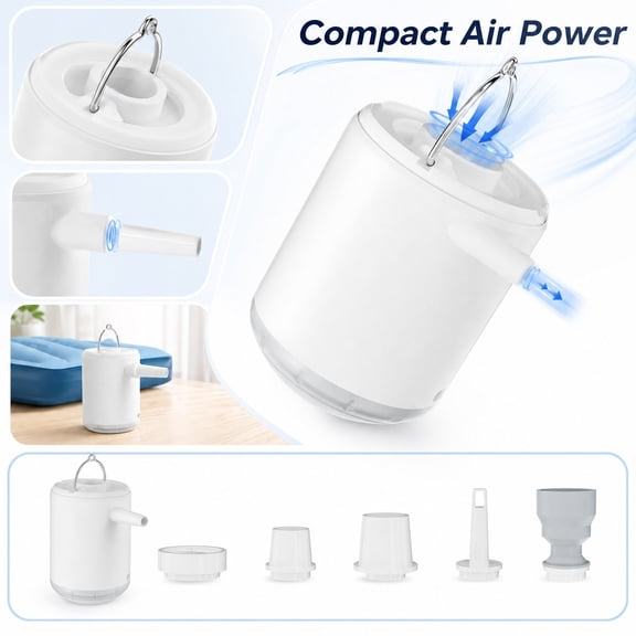 Portable Air Pump Set, Tiny Pump 3.5Kpa Air Pump for Inflatables Rechargeable Air Mattress Pump for Sleeping Pads, Pool Floats, Swimming Rings(White)
