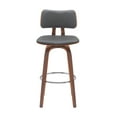 thumbnail image 6 of Pico 30" Swivel Walnut Wood Bar Stool in Gray Faux Leather with Chrome, 6 of 12