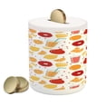 thumbnail image 1 of Modern Piggy Bank, Fruits Pomegranate Orange Juice Kitchen Lemon Yummy Food Illustration, Ceramic Coin Bank Money Box for Cash Saving, 3.6" X 3.2", Apricot Ruby, by Ambesonne, 1 of 4