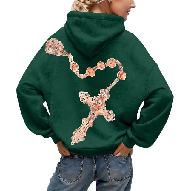 AWZXDE Couleur Unie avec Motif Imprimé Mode Décontractée Chandail à Capuchon pour Femmes Sportif et Coupe Ample Veste de Survêtement Activités de Plein Air et Style Mode Urbaine Décontracté Vert Foncé,S